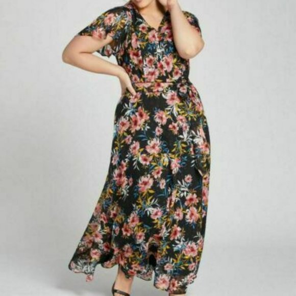 Lane Bryant Dresses & Skirts - Lane Bryant Textured Floral Midi Maxi Maxi Dress Tie Belt Plus Size 26 H13023